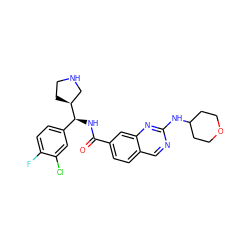 O=C(N[C@@H](c1ccc(F)c(Cl)c1)[C@H]1CCNC1)c1ccc2cnc(NC3CCOCC3)nc2c1 ZINC000207577039