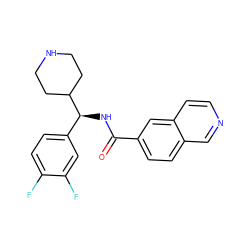 O=C(N[C@@H](c1ccc(F)c(F)c1)C1CCNCC1)c1ccc2cnccc2c1 ZINC000072177455