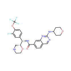 O=C(N[C@@H](c1ccc(OC(F)(F)F)c(F)c1)[C@H]1CNCCO1)c1ccc2cnc(NC3CCOCC3)nc2c1 ZINC000205055056