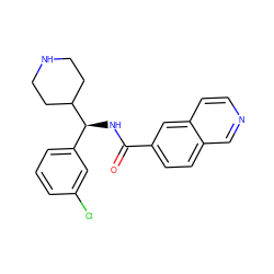 O=C(N[C@@H](c1cccc(Cl)c1)C1CCNCC1)c1ccc2cnccc2c1 ZINC000072179882