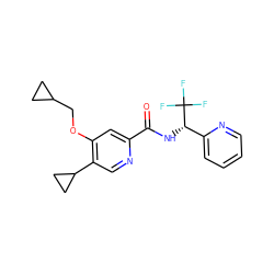 O=C(N[C@@H](c1ccccn1)C(F)(F)F)c1cc(OCC2CC2)c(C2CC2)cn1 ZINC000149231785