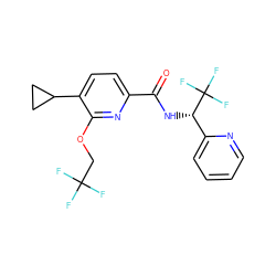 O=C(N[C@@H](c1ccccn1)C(F)(F)F)c1ccc(C2CC2)c(OCC(F)(F)F)n1 ZINC000143382760