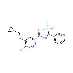 O=C(N[C@@H](c1cccnc1)C(F)(F)F)c1cc(OCC2CC2)c(Cl)cn1 ZINC000149235633