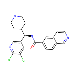 O=C(N[C@@H](c1cnc(Cl)c(Cl)c1)C1CCNCC1)c1ccc2cnccc2c1 ZINC000072177658