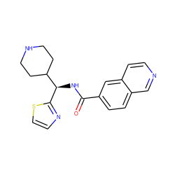 O=C(N[C@@H](c1nccs1)C1CCNCC1)c1ccc2cnccc2c1 ZINC000072177696