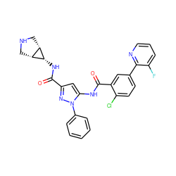 O=C(N[C@@H]1[C@@H]2CNC[C@@H]21)c1cc(NC(=O)c2cc(-c3ncccc3F)ccc2Cl)n(-c2ccccc2)n1 ZINC001772617800