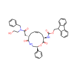 O=C(N[C@@H]1C/C=C\C[C@@H](CC(=O)N(CCO)Cc2ccccc2)C(=O)NC[C@H](c2ccccc2)OC1=O)OCC1c2ccccc2-c2ccccc21 ZINC000072127651