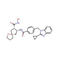 O=C(N[C@@H]1C[C@@]2(CCCO2)C[C@@H]1C(=O)NO)c1ccc(Cn2c(C3CC3)nc3ccccc32)cc1 ZINC000029038047