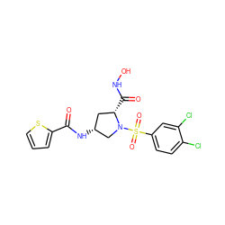 O=C(N[C@@H]1C[C@H](C(=O)NO)N(S(=O)(=O)c2ccc(Cl)c(Cl)c2)C1)c1cccs1 ZINC000084687658