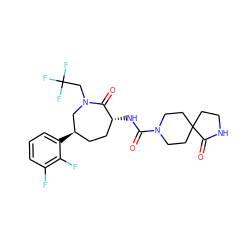 O=C(N[C@@H]1CC[C@@H](c2cccc(F)c2F)CN(CC(F)(F)F)C1=O)N1CCC2(CCNC2=O)CC1 ZINC000045256362