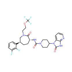 O=C(N[C@@H]1CC[C@@H](c2cccc(F)c2F)CN(CCOC(F)(F)F)C1=O)N1CCC(n2c(=O)[nH]c3ncccc32)CC1 ZINC000028827337