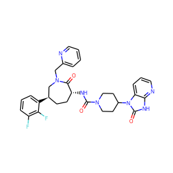 O=C(N[C@@H]1CC[C@@H](c2cccc(F)c2F)CN(Cc2ccccn2)C1=O)N1CCC(n2c(=O)[nH]c3ncccc32)CC1 ZINC000028827340