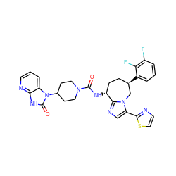 O=C(N[C@@H]1CC[C@@H](c2cccc(F)c2F)Cn2c(-c3nccs3)cnc21)N1CCC(n2c(=O)[nH]c3ncccc32)CC1 ZINC000071405046