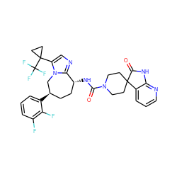 O=C(N[C@@H]1CC[C@@H](c2cccc(F)c2F)Cn2c(C3(C(F)(F)F)CC3)cnc21)N1CCC2(CC1)C(=O)Nc1ncccc12 ZINC000071418570