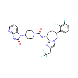 O=C(N[C@@H]1CC[C@@H](c2cccc(F)c2F)Cn2cc(CC(F)(F)F)nc21)N1CCC(n2c(=O)[nH]c3ncccc32)CC1 ZINC000071341897