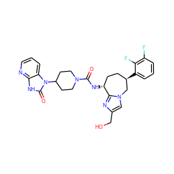 O=C(N[C@@H]1CC[C@@H](c2cccc(F)c2F)Cn2cc(CO)nc21)N1CCC(n2c(=O)[nH]c3ncccc32)CC1 ZINC000071341270