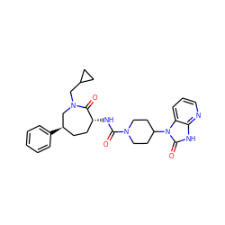 O=C(N[C@@H]1CC[C@@H](c2ccccc2)CN(CC2CC2)C1=O)N1CCC(n2c(=O)[nH]c3ncccc32)CC1 ZINC000028827312