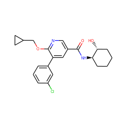 O=C(N[C@@H]1CCCC[C@H]1O)c1cnc(OCC2CC2)c(-c2cccc(Cl)c2)c1 ZINC000103247911