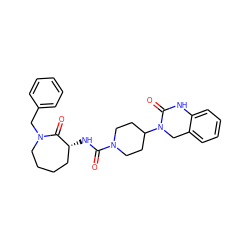 O=C(N[C@@H]1CCCCN(Cc2ccccc2)C1=O)N1CCC(N2Cc3ccccc3NC2=O)CC1 ZINC000028824295