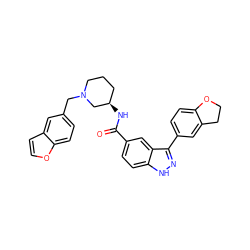 O=C(N[C@@H]1CCCN(Cc2ccc3occc3c2)C1)c1ccc2[nH]nc(-c3ccc4c(c3)CCO4)c2c1 ZINC000199804376