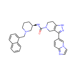 O=C(N[C@@H]1CCCN(Cc2cccc3ccccc23)C1)N1CCc2[nH]nc(-c3ccc4nccn4c3)c2C1 ZINC000145981855