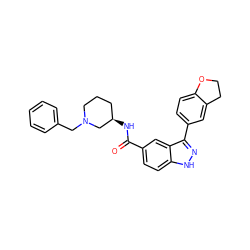 O=C(N[C@@H]1CCCN(Cc2ccccc2)C1)c1ccc2[nH]nc(-c3ccc4c(c3)CCO4)c2c1 ZINC000147780891