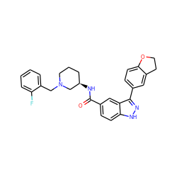 O=C(N[C@@H]1CCCN(Cc2ccccc2F)C1)c1ccc2[nH]nc(-c3ccc4c(c3)CCO4)c2c1 ZINC000205030943