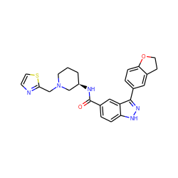 O=C(N[C@@H]1CCCN(Cc2nccs2)C1)c1ccc2[nH]nc(-c3ccc4c(c3)CCO4)c2c1 ZINC000199804287