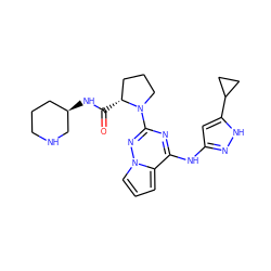 O=C(N[C@@H]1CCCNC1)[C@@H]1CCCN1c1nc(Nc2cc(C3CC3)[nH]n2)c2cccn2n1 ZINC000143145436