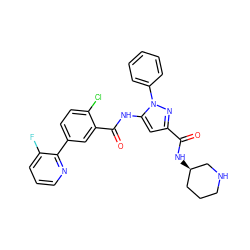 O=C(N[C@@H]1CCCNC1)c1cc(NC(=O)c2cc(-c3ncccc3F)ccc2Cl)n(-c2ccccc2)n1 ZINC001772621747