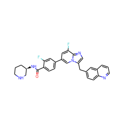 O=C(N[C@@H]1CCCNC1)c1ccc(-c2cc(F)c3ncc(Cc4ccc5ncccc5c4)n3c2)cc1F ZINC000205332376