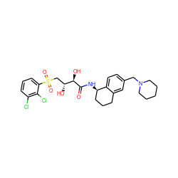 O=C(N[C@@H]1CCCc2cc(CN3CCCCC3)ccc21)[C@H](O)[C@H](O)CS(=O)(=O)c1cccc(Cl)c1Cl ZINC000049872482