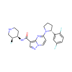 O=C(N[C@@H]1CCNC[C@@H]1F)c1cnn2ccc(N3CCC[C@@H]3c3cc(F)ccc3F)nc12 ZINC000165111835
