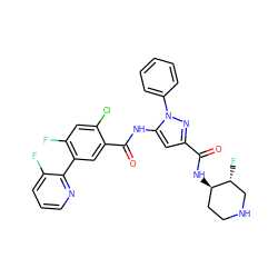 O=C(N[C@@H]1CCNC[C@H]1F)c1cc(NC(=O)c2cc(-c3ncccc3F)c(F)cc2Cl)n(-c2ccccc2)n1 ZINC001772599165