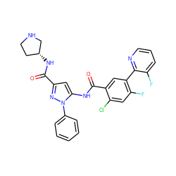 O=C(N[C@@H]1CCNC1)c1cc(NC(=O)c2cc(-c3ncccc3F)c(F)cc2Cl)n(-c2ccccc2)n1 ZINC001772654266