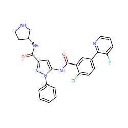 O=C(N[C@@H]1CCNC1)c1cc(NC(=O)c2cc(-c3ncccc3F)ccc2Cl)n(-c2ccccc2)n1 ZINC001772573495