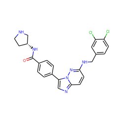 O=C(N[C@@H]1CCNC1)c1ccc(-c2cnc3ccc(NCc4ccc(Cl)c(Cl)c4)nn23)cc1 ZINC000058575839