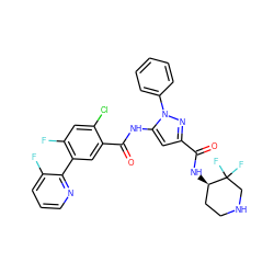 O=C(N[C@@H]1CCNCC1(F)F)c1cc(NC(=O)c2cc(-c3ncccc3F)c(F)cc2Cl)n(-c2ccccc2)n1 ZINC001772592150