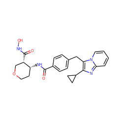 O=C(N[C@@H]1CCOC[C@@H]1C(=O)NO)c1ccc(Cc2c(C3CC3)nc3ccccn23)cc1 ZINC000029127200