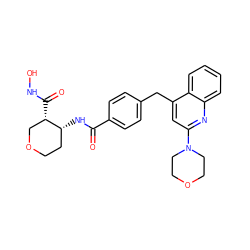 O=C(N[C@@H]1CCOC[C@@H]1C(=O)NO)c1ccc(Cc2cc(N3CCOCC3)nc3ccccc23)cc1 ZINC000028821964