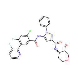 O=C(N[C@@H]1CCOC[C@H]1O)c1cc(NC(=O)c2cc(-c3ncccc3F)c(F)cc2Cl)n(-c2ccccc2)n1 ZINC001772603440