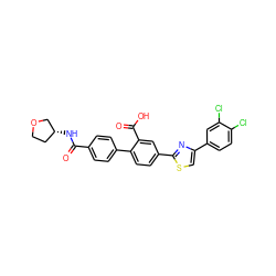 O=C(N[C@@H]1CCOC1)c1ccc(-c2ccc(-c3nc(-c4ccc(Cl)c(Cl)c4)cs3)cc2C(=O)O)cc1 ZINC000205053416