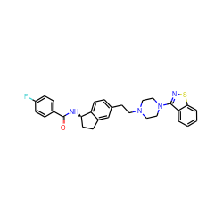 O=C(N[C@@H]1CCc2cc(CCN3CCN(c4nsc5ccccc45)CC3)ccc21)c1ccc(F)cc1 ZINC000029038750