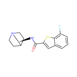 O=C(N[C@@H]1CN2CCC1CC2)c1cc2cccc(F)c2s1 ZINC000168061073