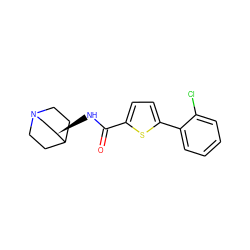 O=C(N[C@@H]1CN2CCC1CC2)c1ccc(-c2ccccc2Cl)s1 ZINC000028521319