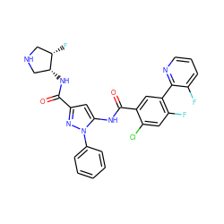 O=C(N[C@@H]1CNC[C@@H]1F)c1cc(NC(=O)c2cc(-c3ncccc3F)c(F)cc2Cl)n(-c2ccccc2)n1 ZINC001772606237