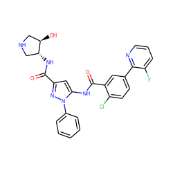 O=C(N[C@@H]1CNC[C@H]1O)c1cc(NC(=O)c2cc(-c3ncccc3F)ccc2Cl)n(-c2ccccc2)n1 ZINC001772589702