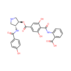O=C(N[C@@H]1CNC[C@H]1OC(=O)c1cc(O)c(C(=O)Nc2ccccc2C(=O)O)c(O)c1)c1ccc(O)cc1 ZINC000014944124