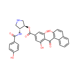 O=C(N[C@@H]1CNC[C@H]1OC(=O)c1cc(O)c(C(=O)c2c(O)ccc3ccccc23)c(O)c1)c1ccc(O)cc1 ZINC000014944136