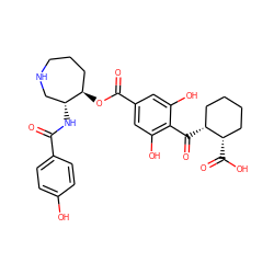 O=C(N[C@@H]1CNCCC[C@H]1OC(=O)c1cc(O)c(C(=O)[C@@H]2CCCC[C@@H]2C(=O)O)c(O)c1)c1ccc(O)cc1 ZINC000014944110